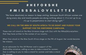 Miss SA 2019 Zozibini Tunzi, launches National Costume Campaign With Love Letters From SA Men #HeForShe